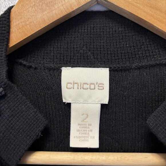 Chico's 2 Embellished Cardigan Sweater (Large) Black Velvet Beaded Lace Jacket - Picture 6 of 13